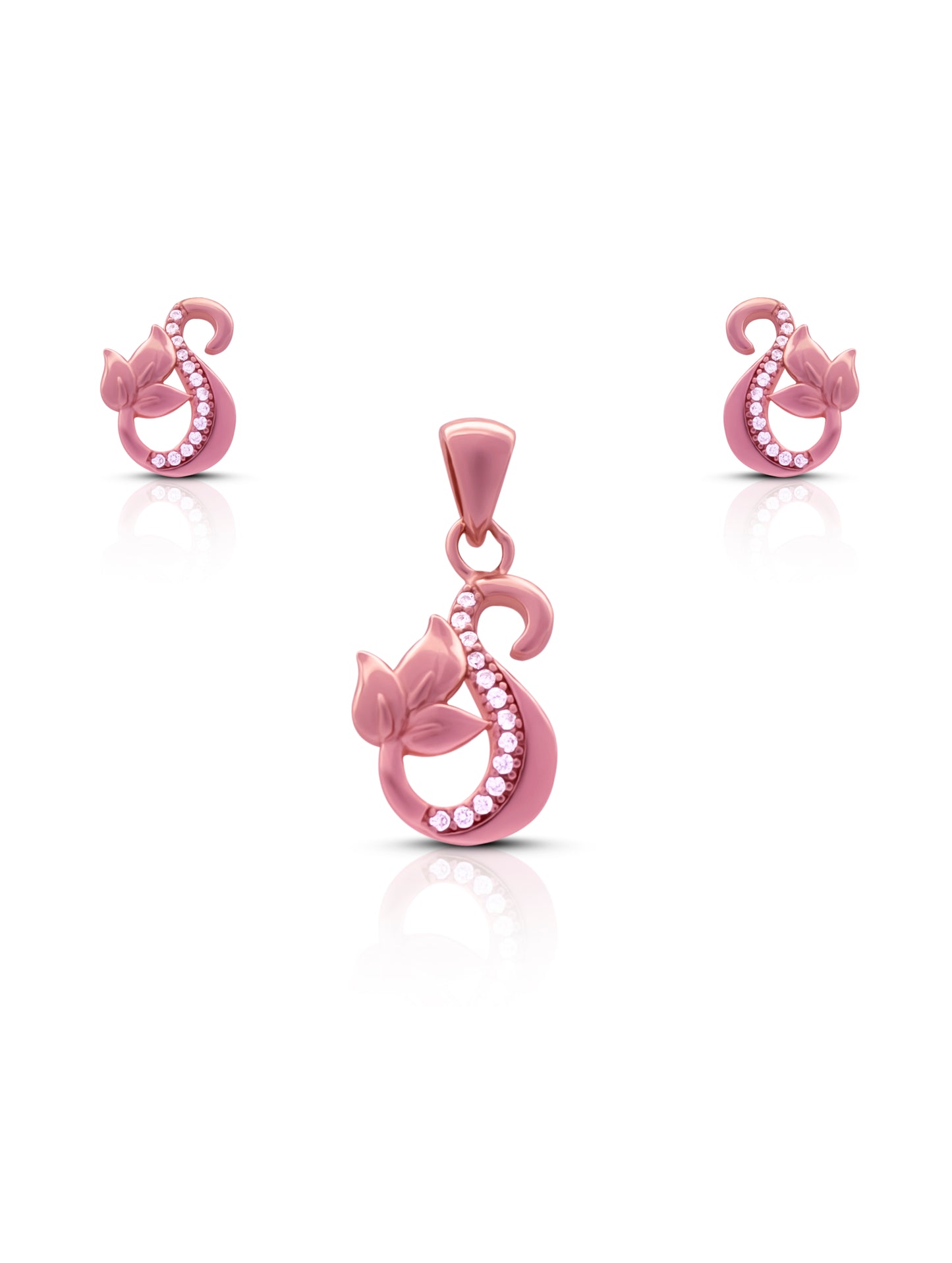 “Sterling silver rose gold swan pendant set with zircon stones”