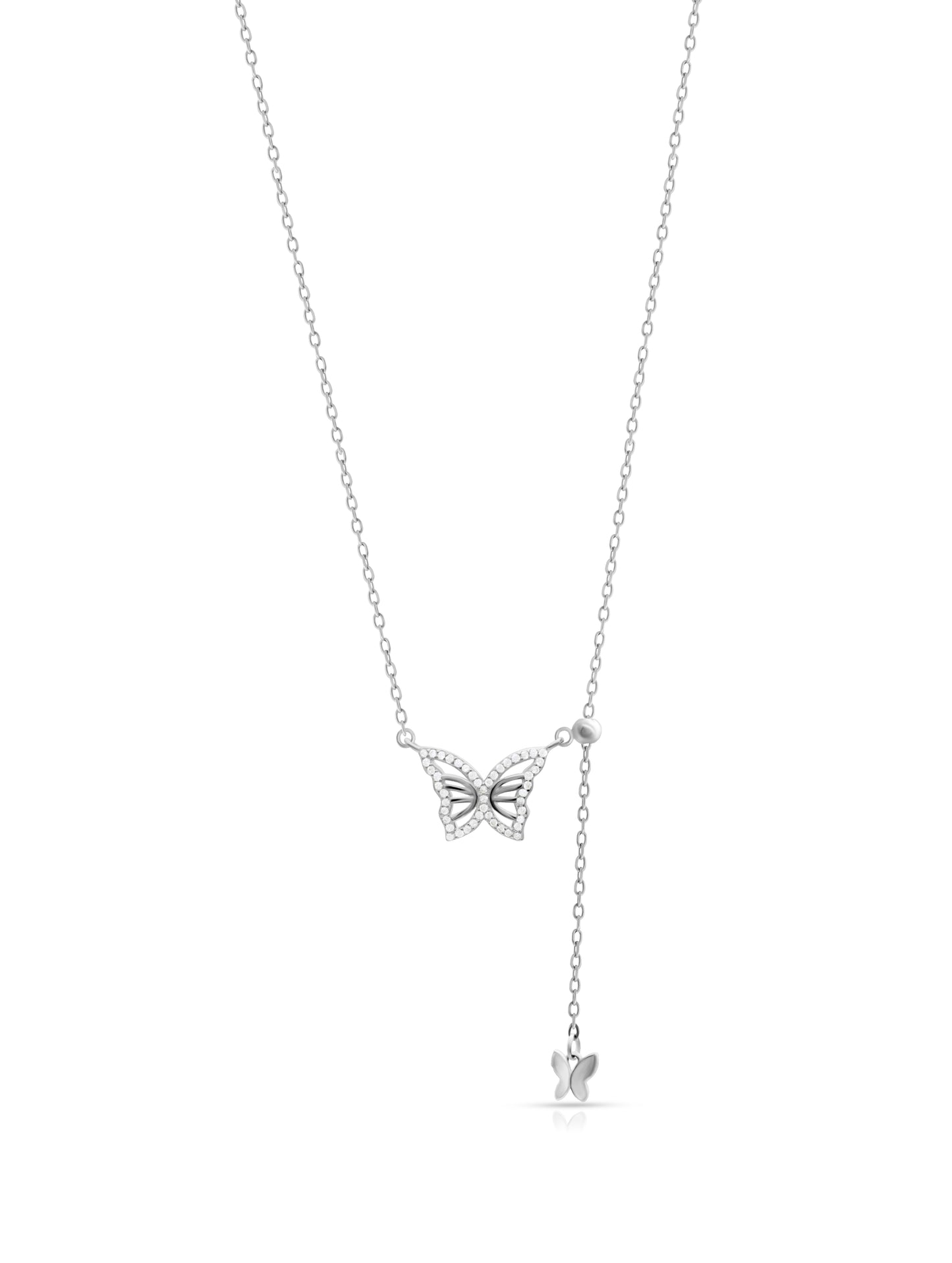 Elegant butterfly pendant necklace with white Swarovski zircon.