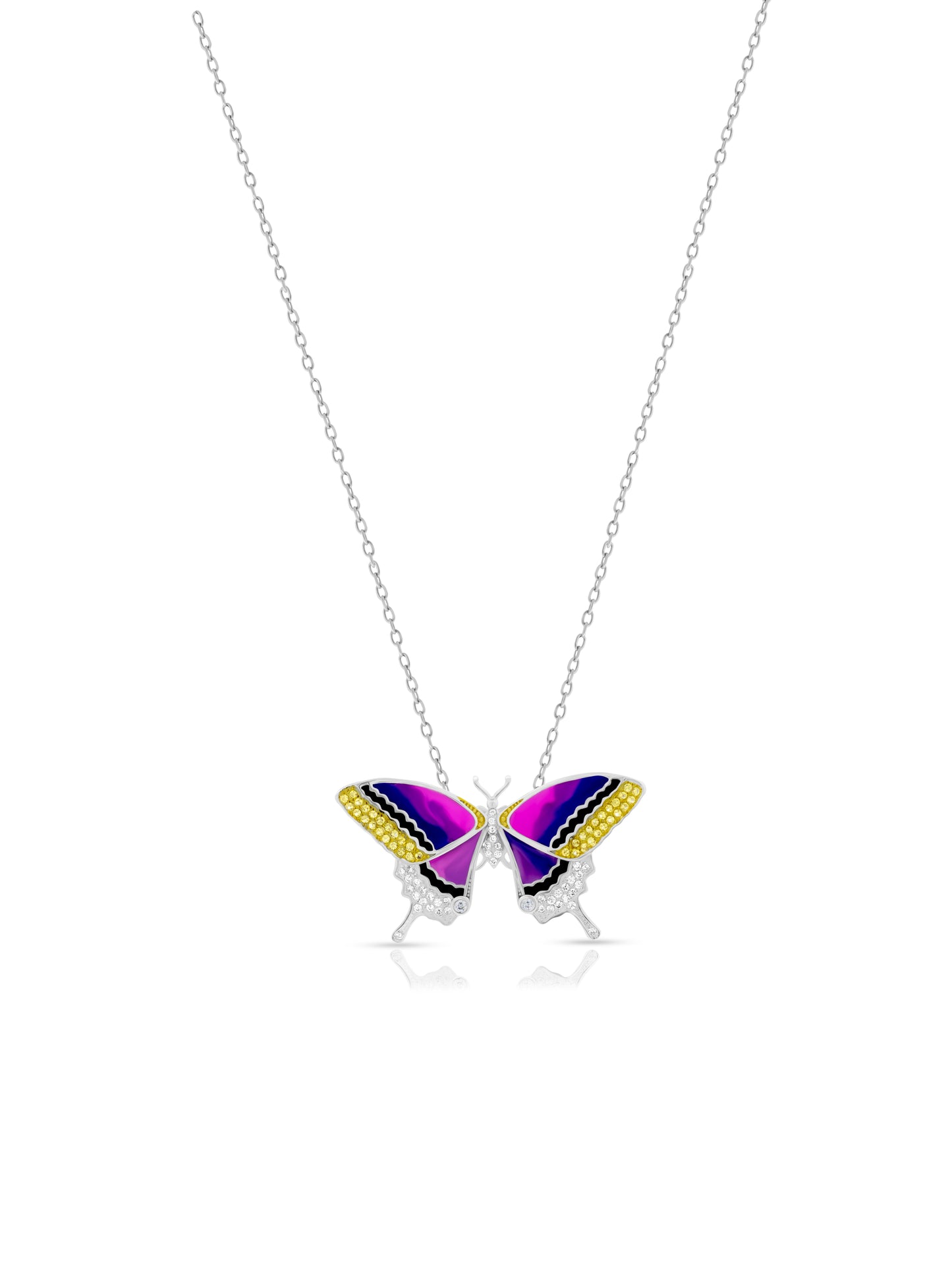 Elegant butterfly pendant chain featuring Swarovski crystals.