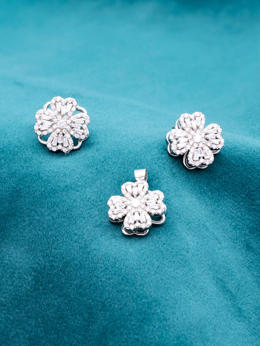 Silver Flower Pendant Set with Zircons – Elegant & Meaningful Jewelry for Women