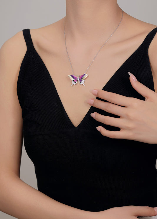 Swarovski Idyllia butterfly necklace in silver with multicolour stones.