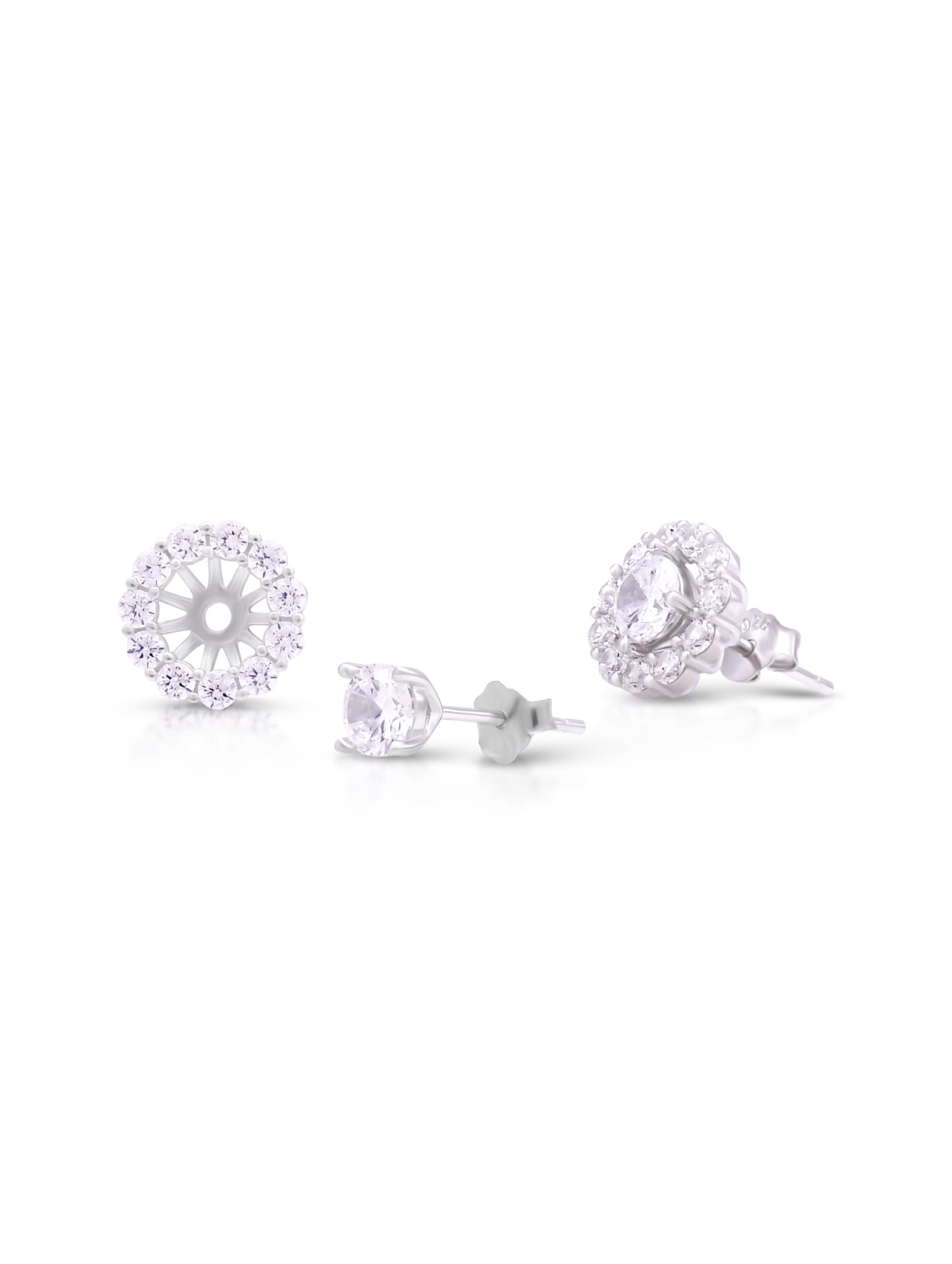 Timeless sterling silver earrings with detachable solitaire sparkle.