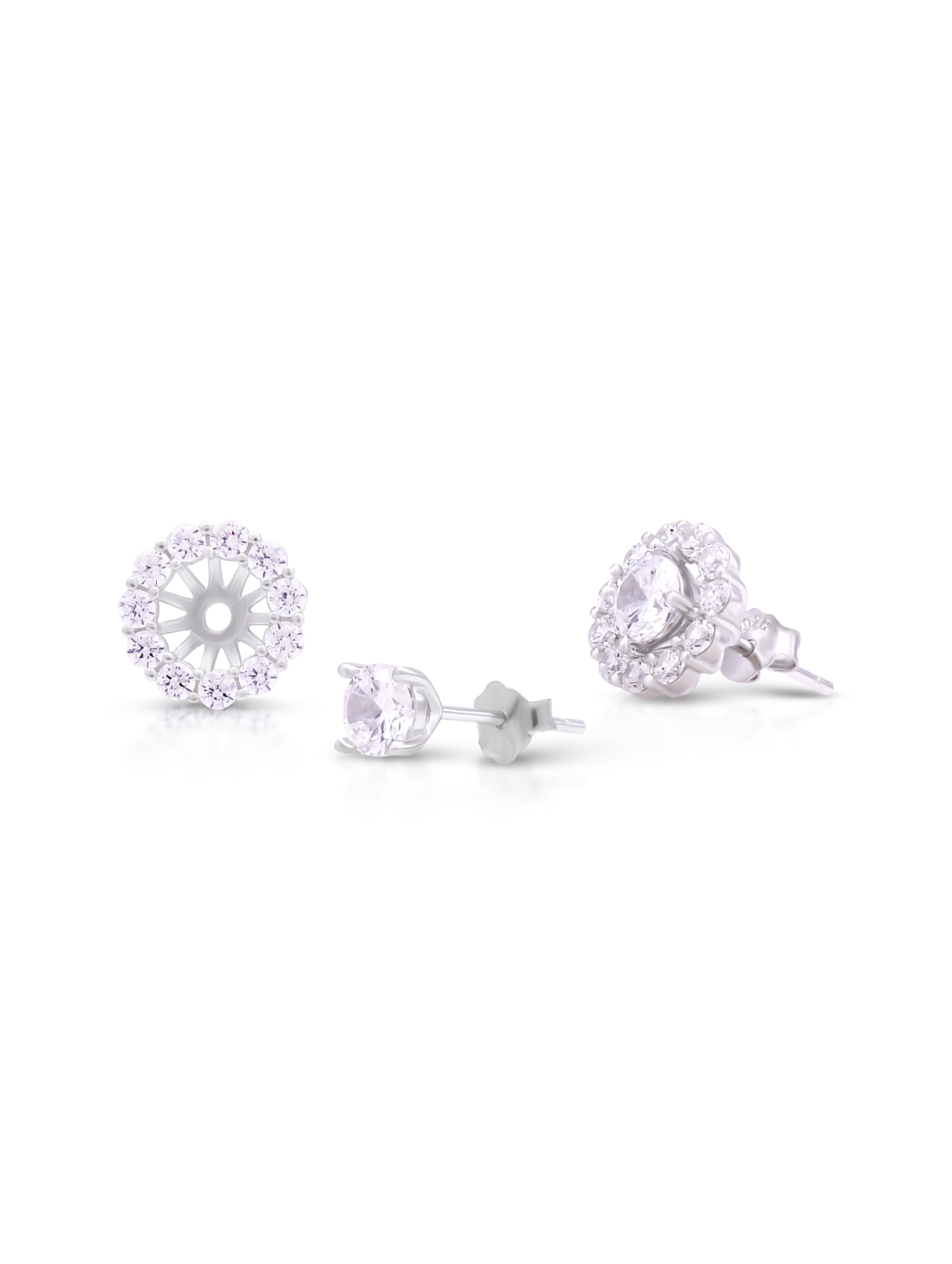 Timeless sterling silver earrings with detachable solitaire sparkle.