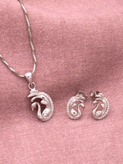 Exquisite silver swan pendant adorned with shimmering zircon stones — elegant and timeless design.