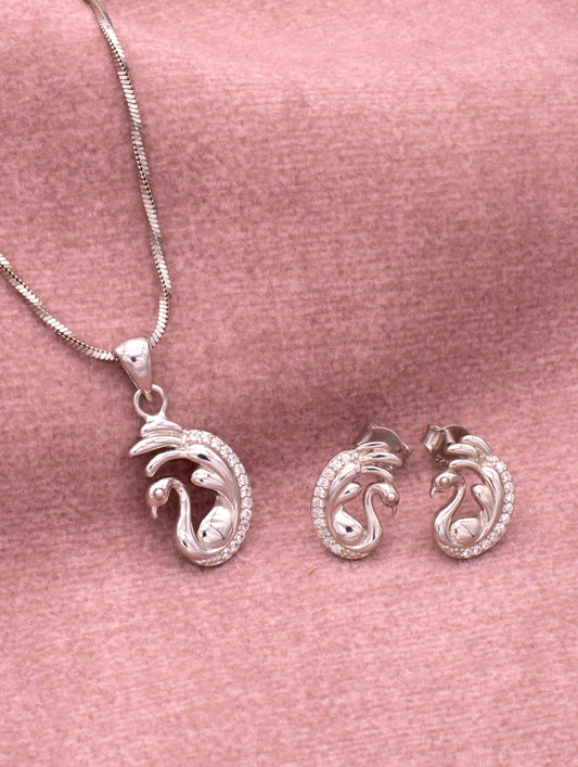 Exquisite silver swan pendant adorned with shimmering zircon stones — elegant and timeless design.