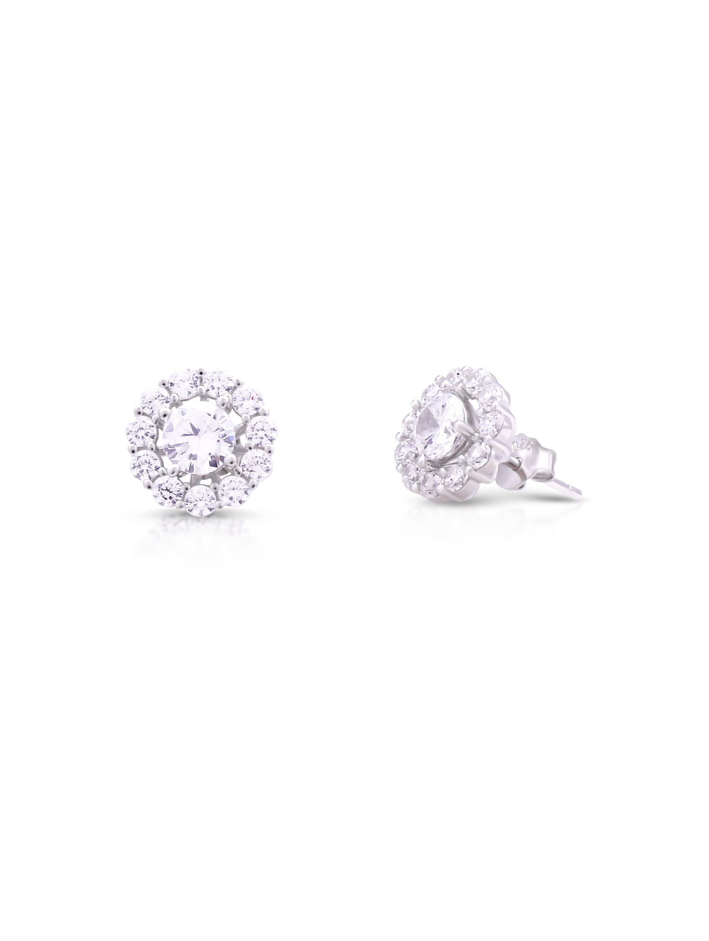 💎 Sterling Silver Round Stud Earrings with Detachable Solitaire and Swarovski Zircon