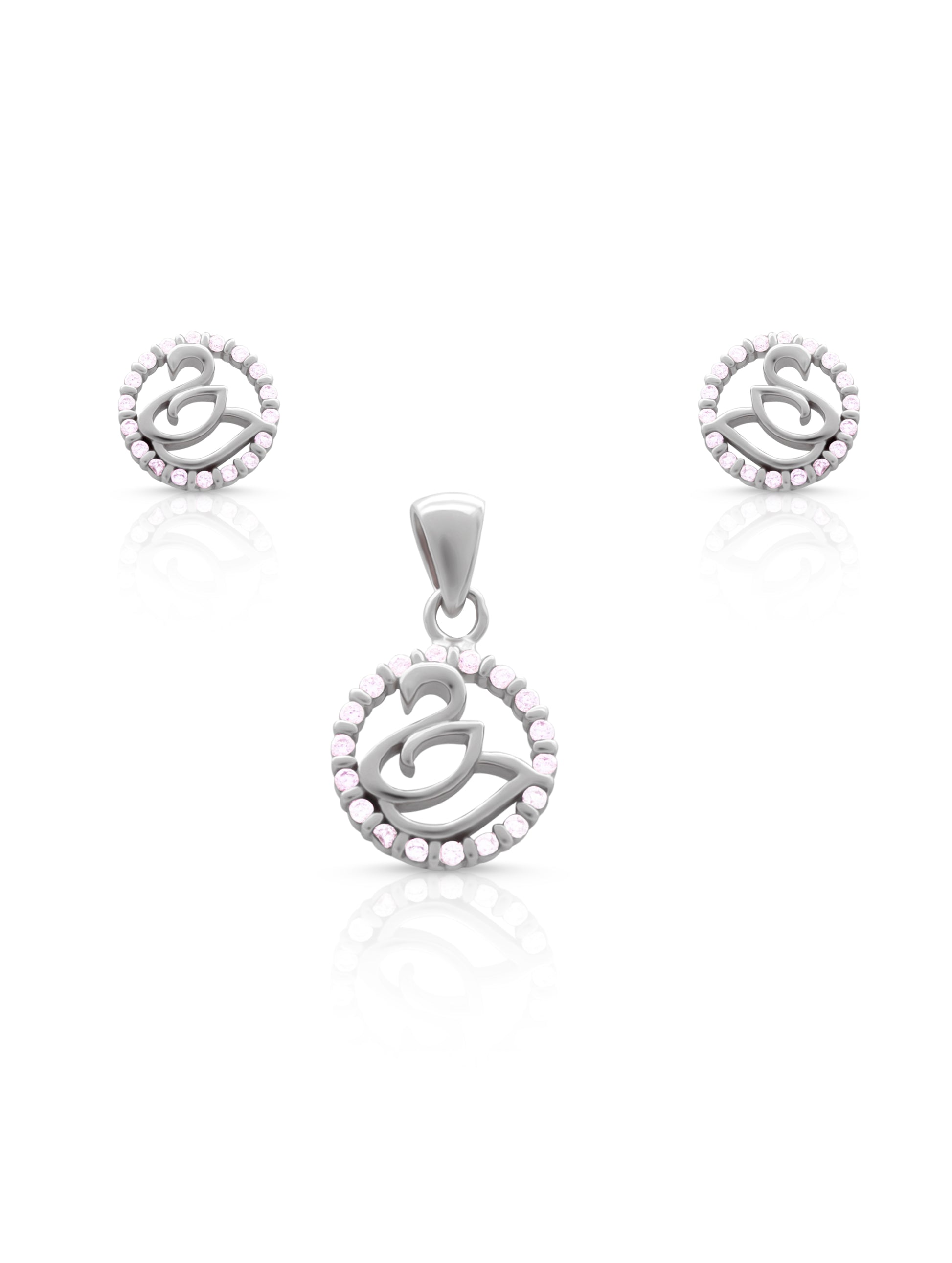 Graceful swan pendant in silver polish, adorned with zircon stones and sleek design.