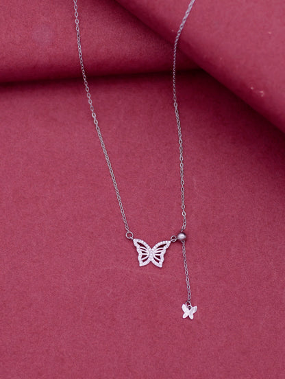 Sterling silver butterfly adjustable chain with Swarovski zircon stones.