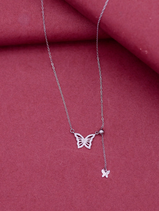 Sterling silver butterfly adjustable chain with Swarovski zircon stones.