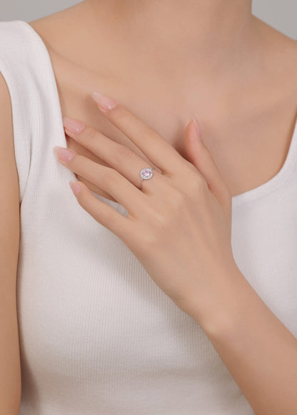 Adjustable 92.5 silver ring with semi-precious pink stone — perfect gift for her.