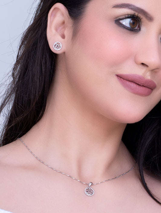 Silver swan pendant with zircon stones and matching chain — elegant jewelry for women.