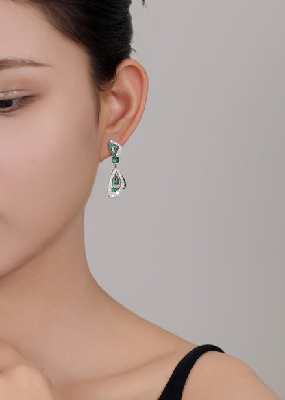 Vibrant green emerald earrings with Swarovski zircon accents for women.