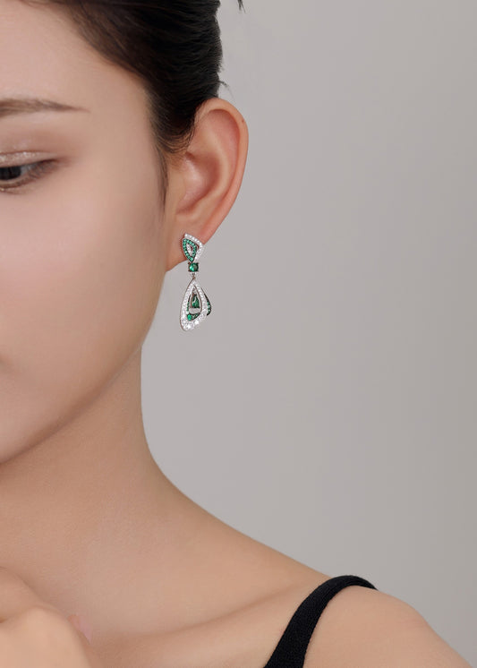 Vibrant green emerald earrings with Swarovski zircon accents for women.