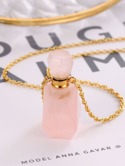 Sterling silver quartz perfume bottle pendant chain.