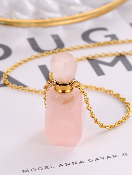 Sterling silver quartz perfume bottle pendant chain.