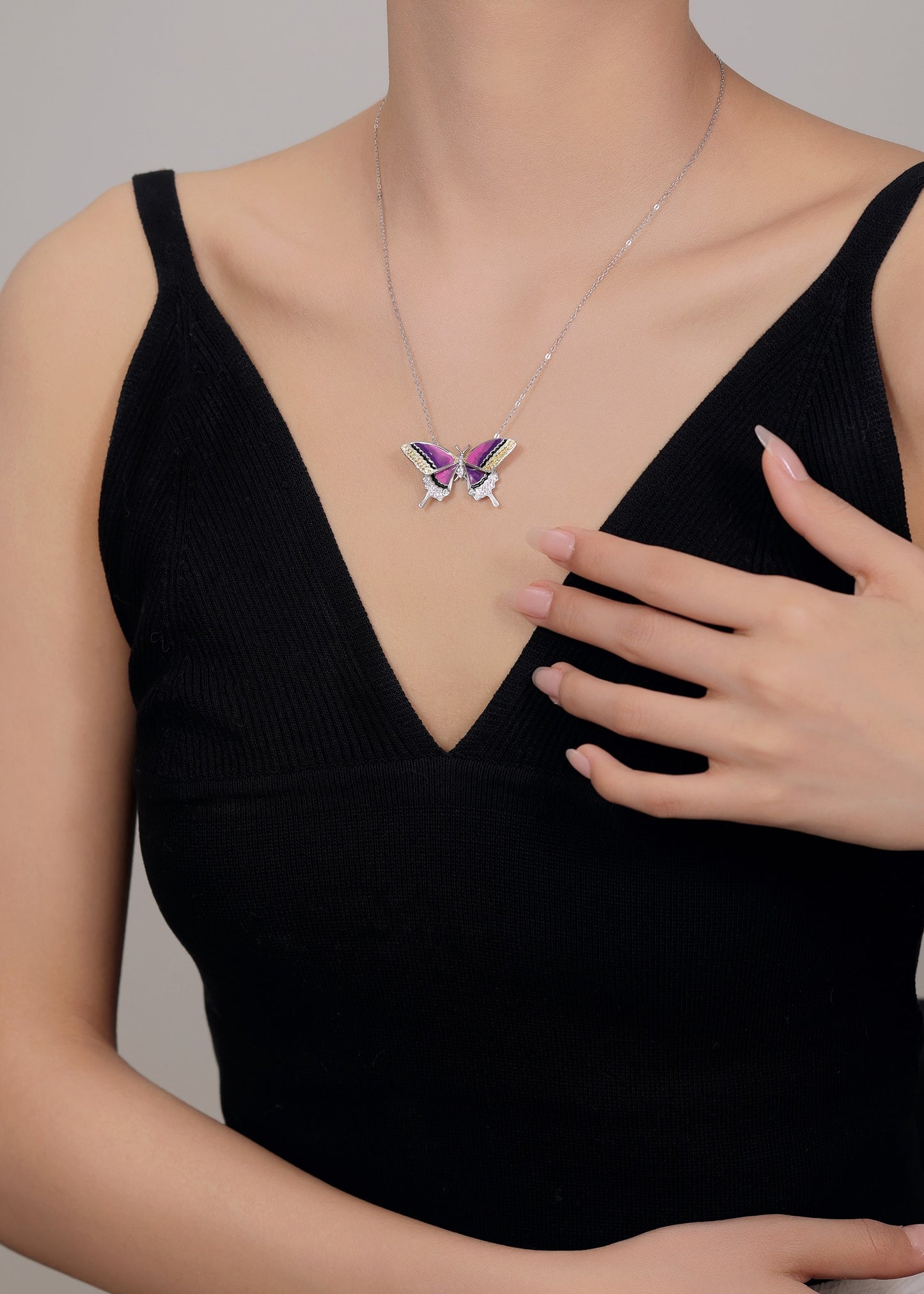 Swarovski Idyllia butterfly necklace in silver with multicolour stones.