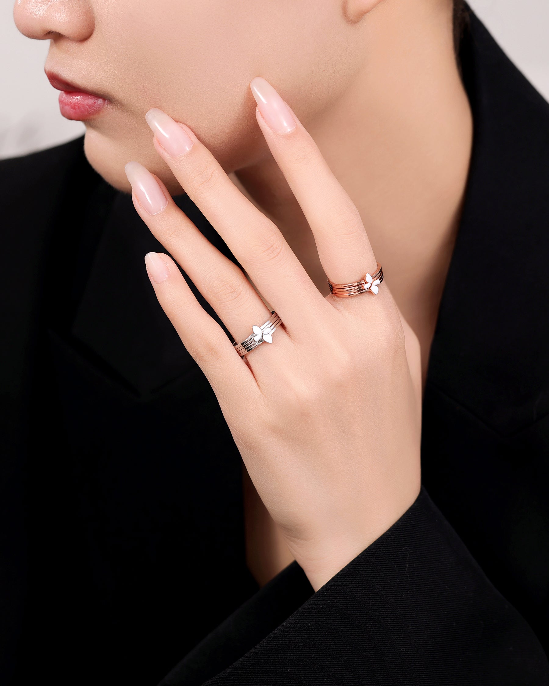 Elegant silver flower ring with white enamel detailing — perfect for women.