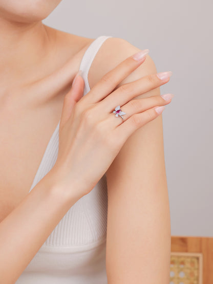 Elegant butterfly-shaped silver ring symbolizing transformation and grace.