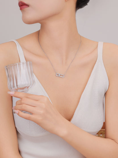 Elegant 92.5 silver necklace with rectangular zircon centerpiece.