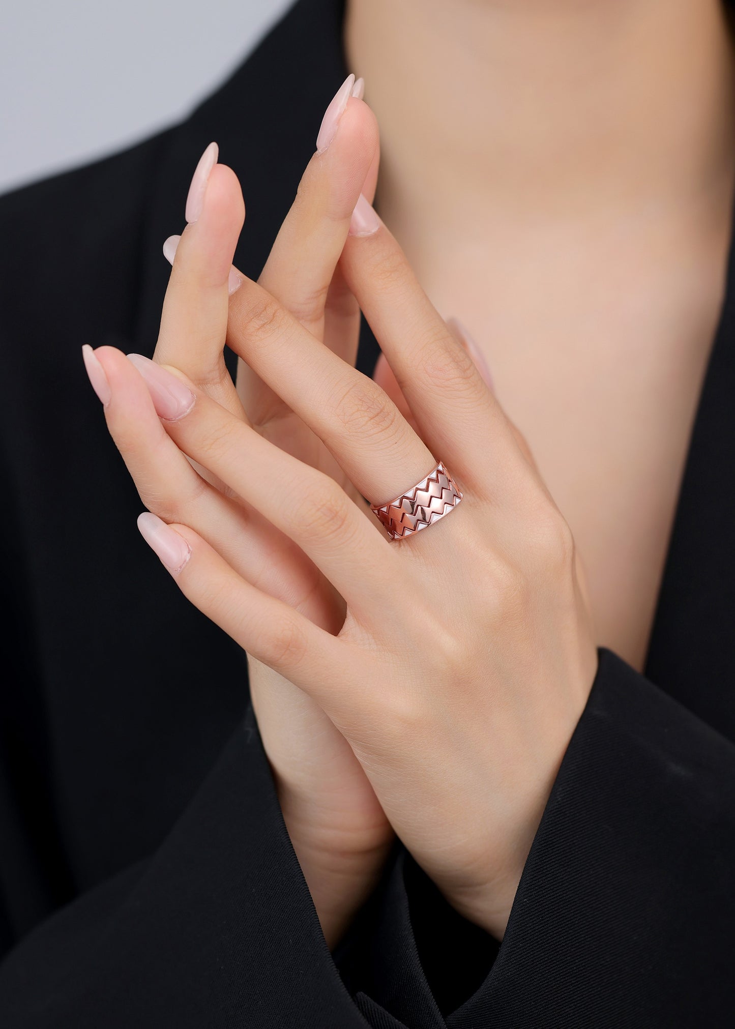 Close-up of sterling silver 4-in-1 ring — timeless and sophisticated.