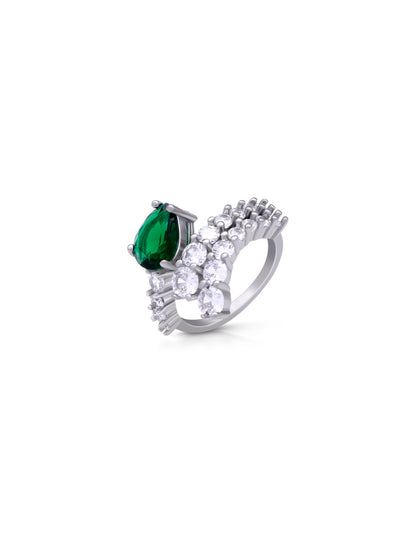 Nature-inspired sterling silver ring with green stone — perfect statement accessory.