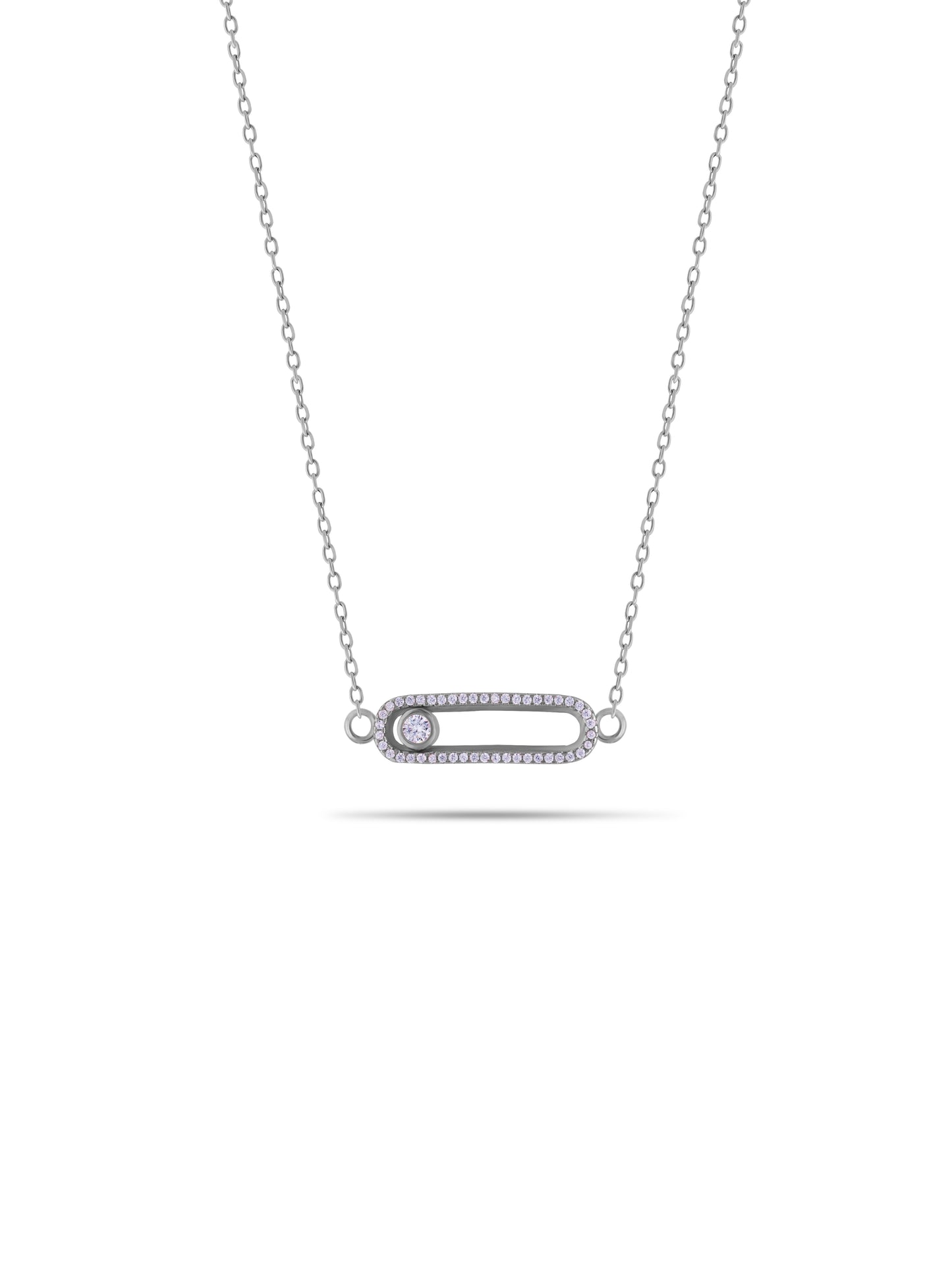 Silver chain with white Swarovski zircon rectangular pendant.