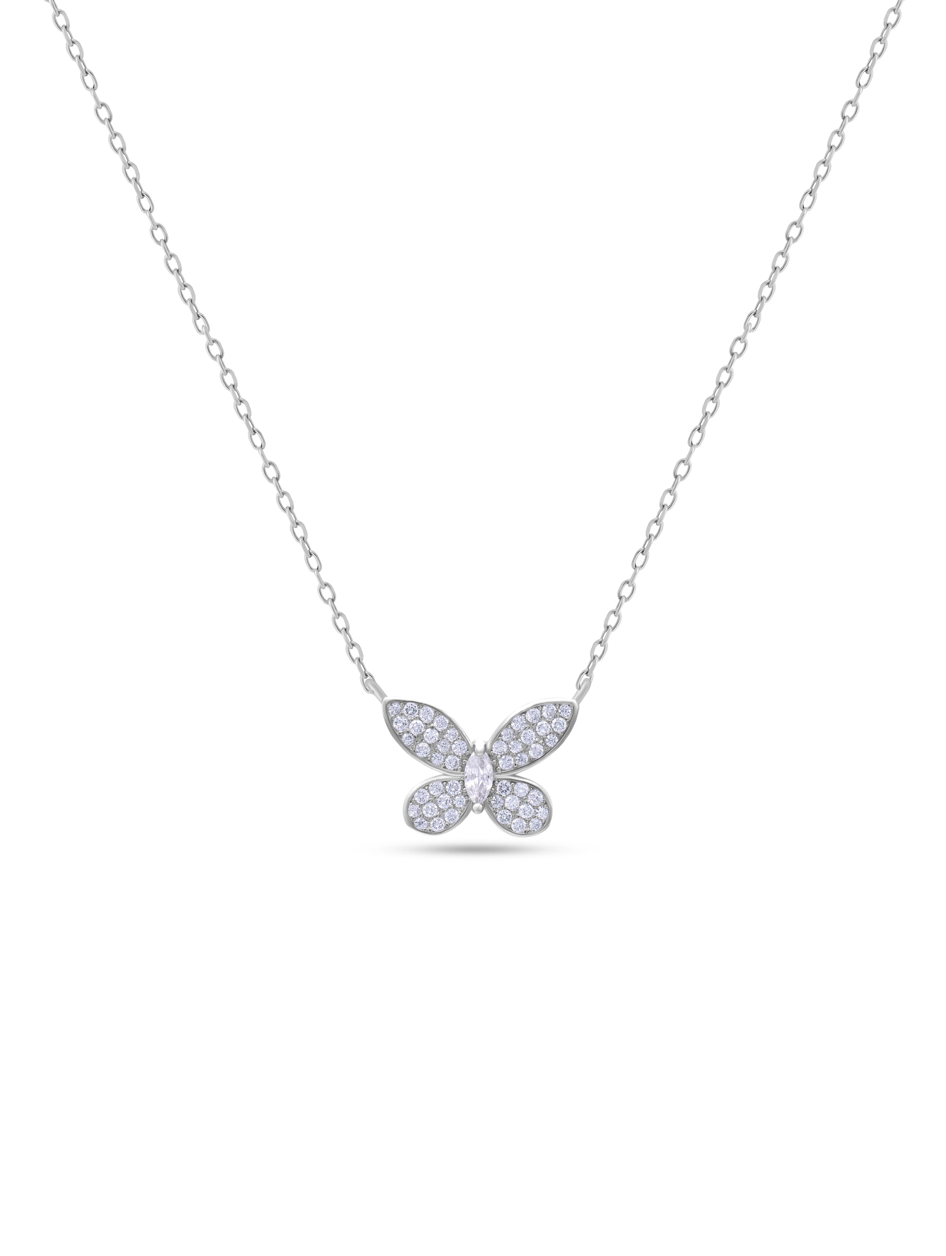 Timeless silver chain with butterfly Swarovski zircon charm.