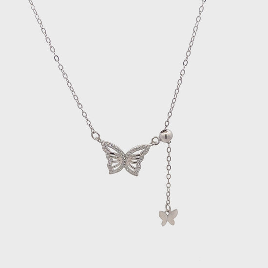92.5 sterling silver adjustable chain featuring a butterfly pendant.