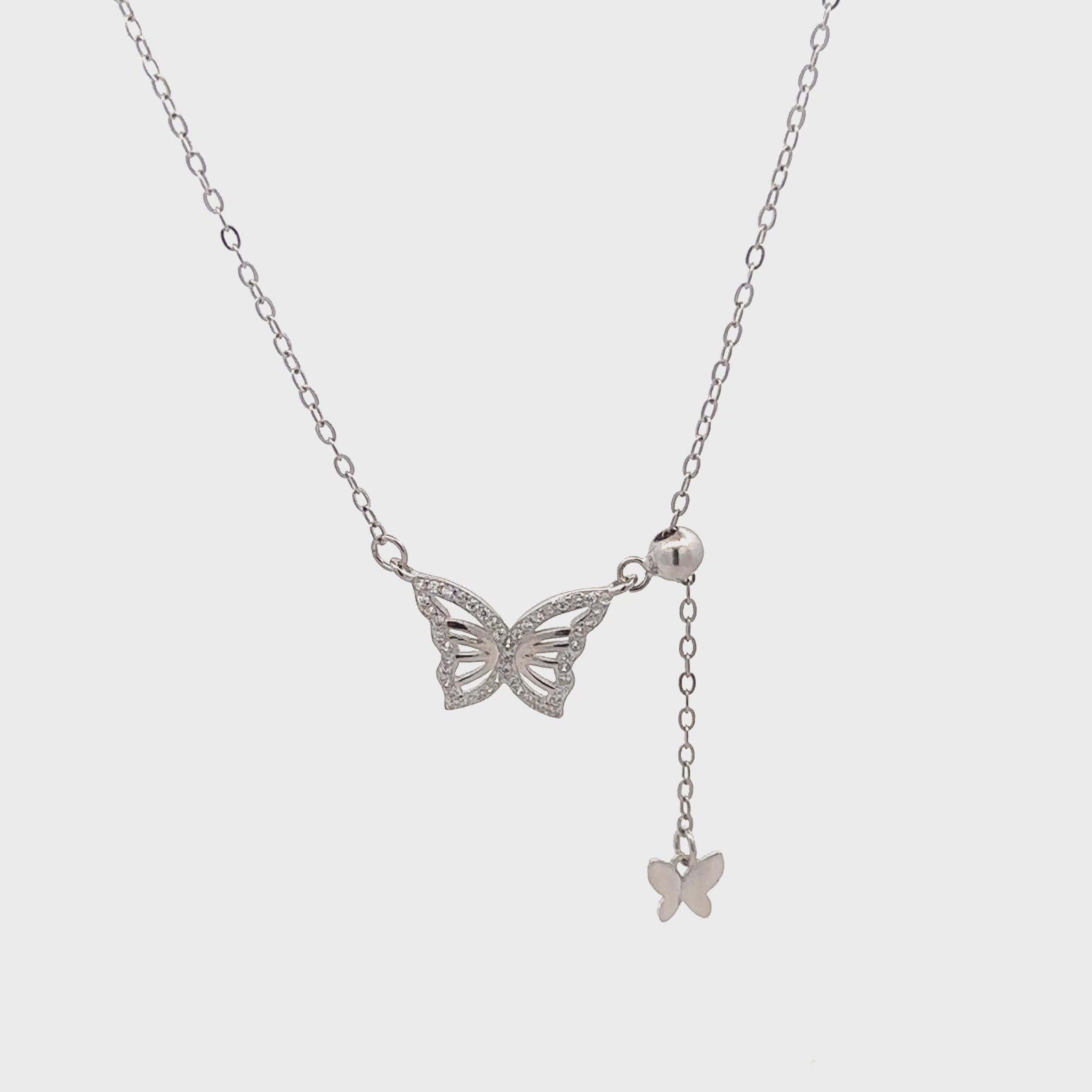 92.5 sterling silver adjustable chain featuring a butterfly pendant.
