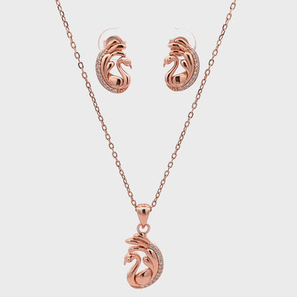 Stylish rose gold swan pendant featuring a long neck and glittering zircon wings.