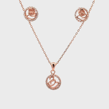 Elegant swan-shaped pendant with zircon stones, crafted in high-quality rose gold polish.