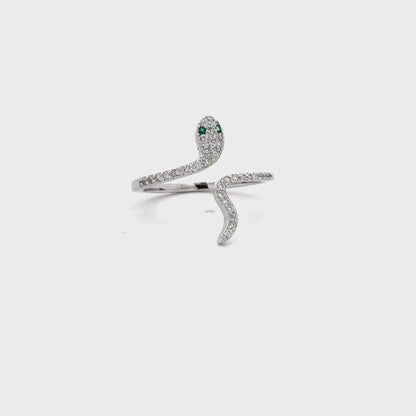Stylish serpent-inspired ring in 92.5 silver with Swarovski accents.