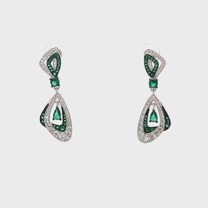 Classic emerald and zircon earrings in sterling silver setting.