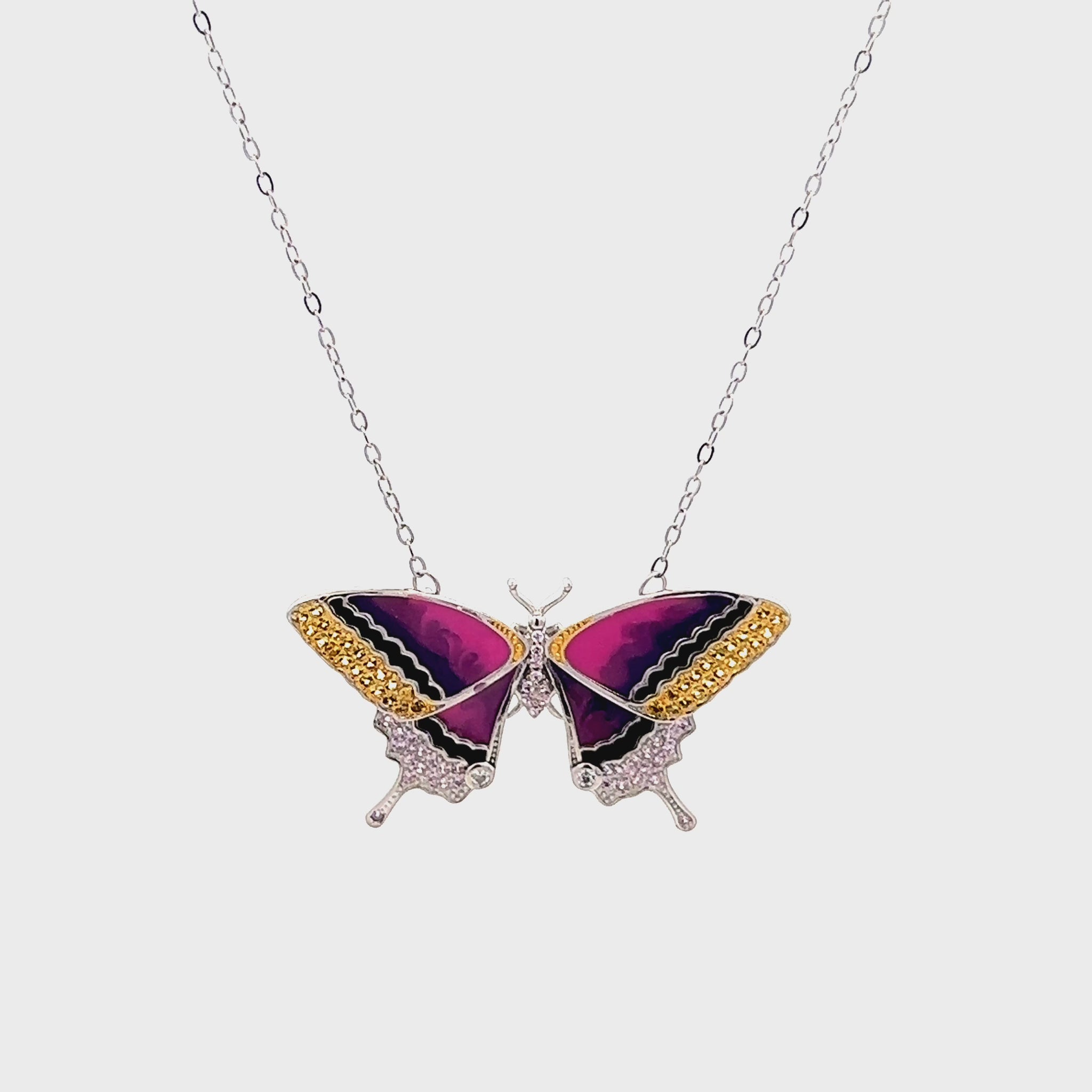 Elegant butterfly pendant chain featuring Swarovski crystals.