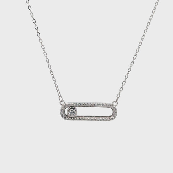 Silver chain with white Swarovski zircon rectangular pendant.