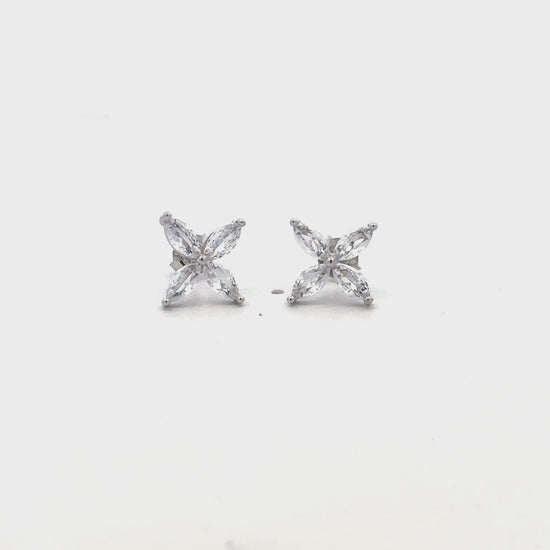 Elegant small silver earrings featuring white stone detail