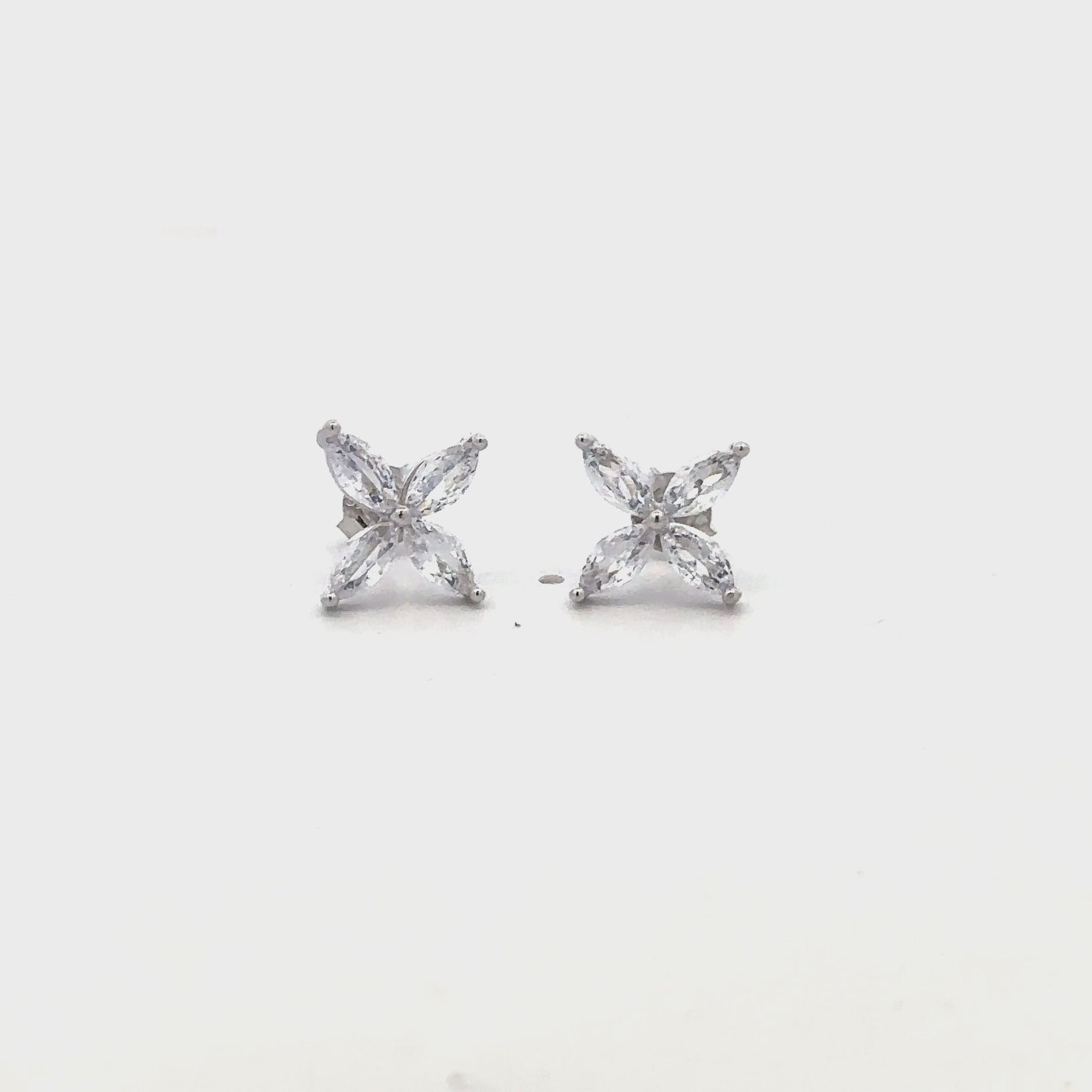 Elegant small silver earrings featuring white stone detail